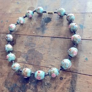 Vintage choker necklace 90s light blue floral